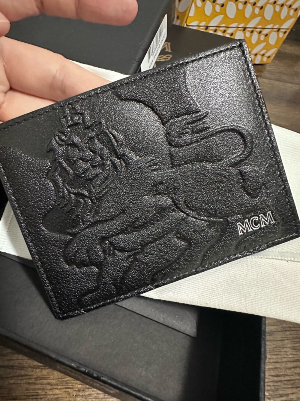 MCM Black Embossed Leather Lion Card Holder - Picture 3 of 4